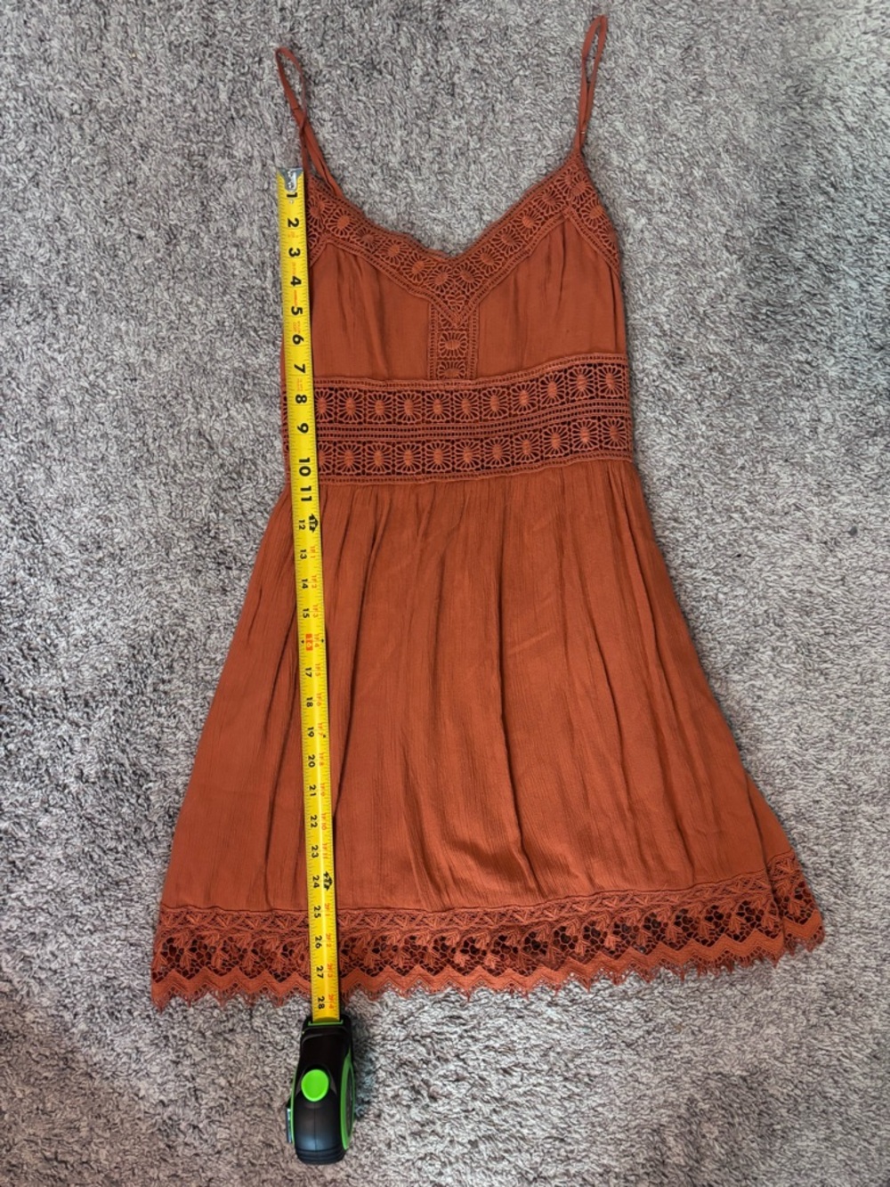 Abercrombie Rust Boho Lace Mini Dress Spaghetti Strap Sundress Size Small - Picture 11 of 13